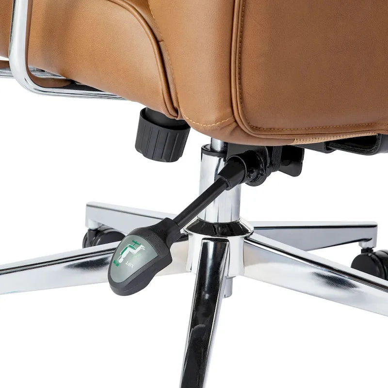 Fauteuil de bureau pivotant à dossier haut réglable en similicuir marron Glitzhome, style moderne du milieu du siècle, avec accoudoirs et vérin à gaz