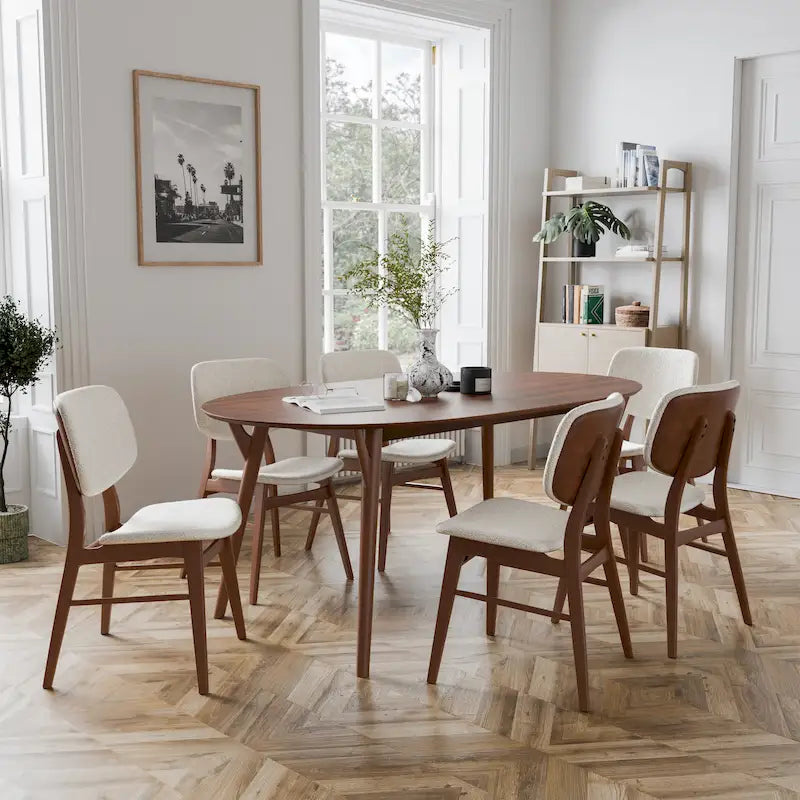 Ensemble de salle à manger 7 pièces Beau II en noyer style milieu du siècle de Furniture of America