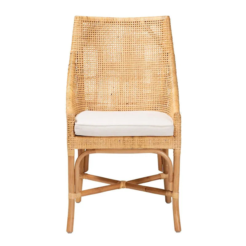 Chaise de salle à manger Bella Modern Bohemian en rotin marron naturel