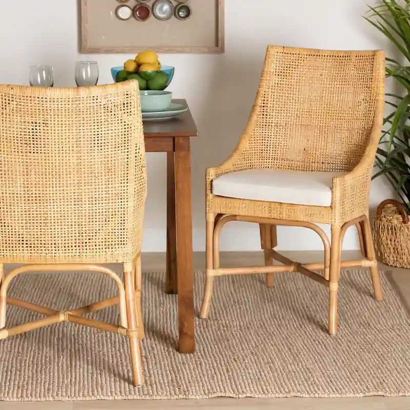 Chaise de salle à manger Bella Modern Bohemian en rotin marron naturel