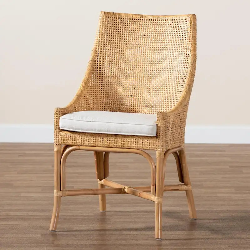 Chaise de salle à manger Bella Modern Bohemian en rotin marron naturel