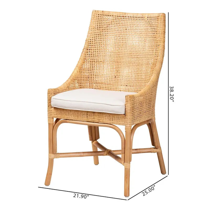 Chaise de salle à manger Bella Modern Bohemian en rotin marron naturel