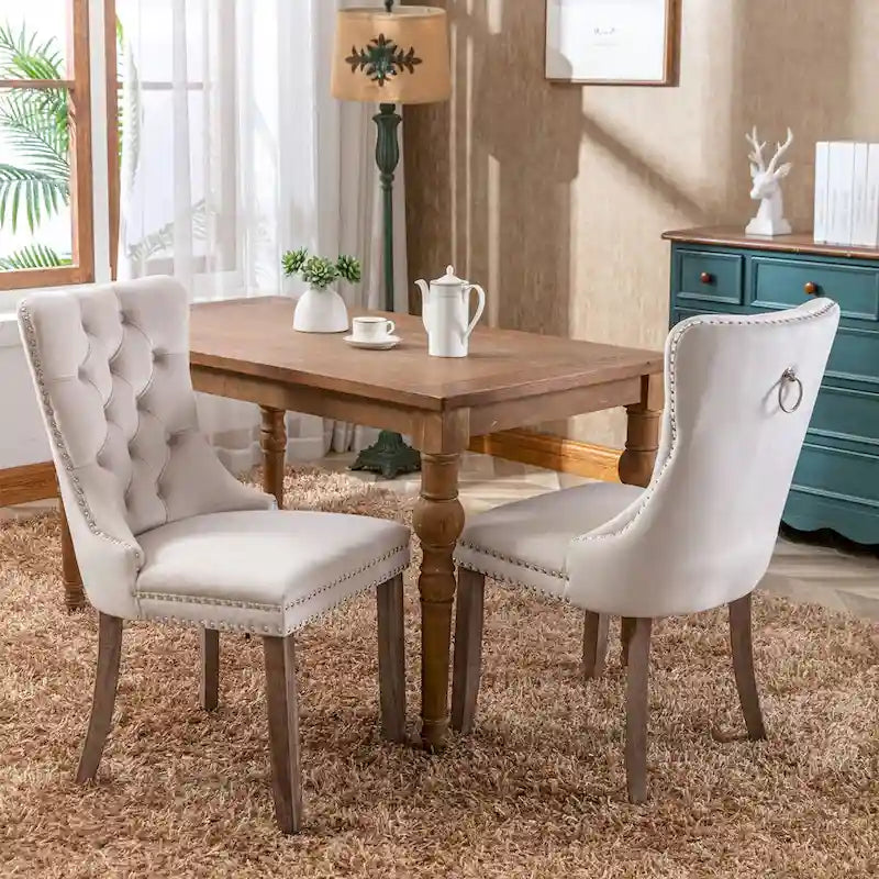 Ensemble de 2 chaises de salle à manger capitonnées en velours avec pieds en bois