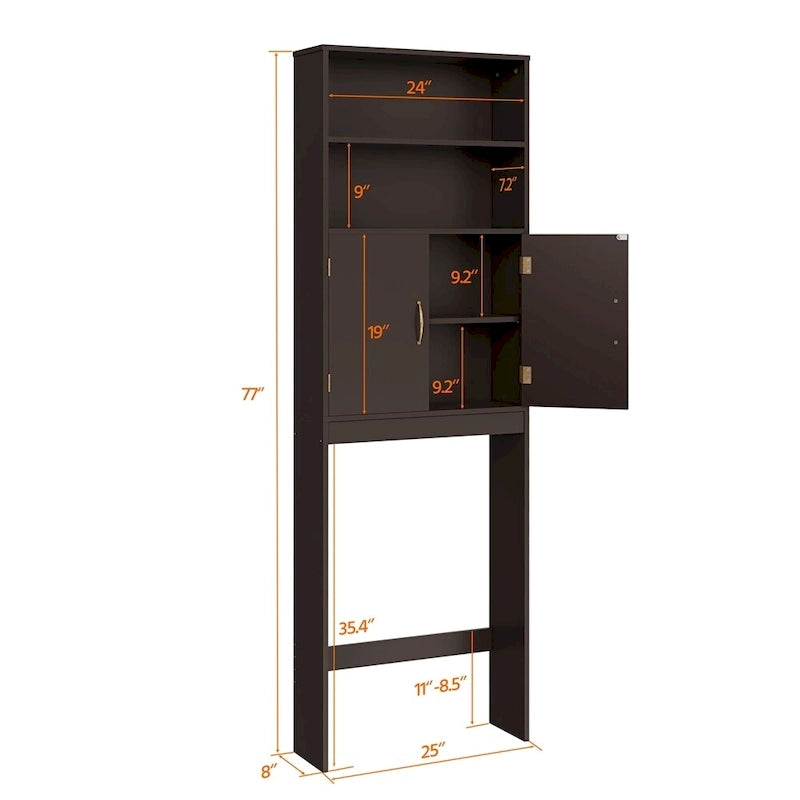 Organisateur de salle de bain Yaheetech à 2 étagères, à placer au-dessus des toilettes, avec double porte