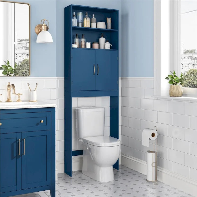 Organisateur de salle de bain Yaheetech à 2 étagères, à placer au-dessus des toilettes, avec double porte