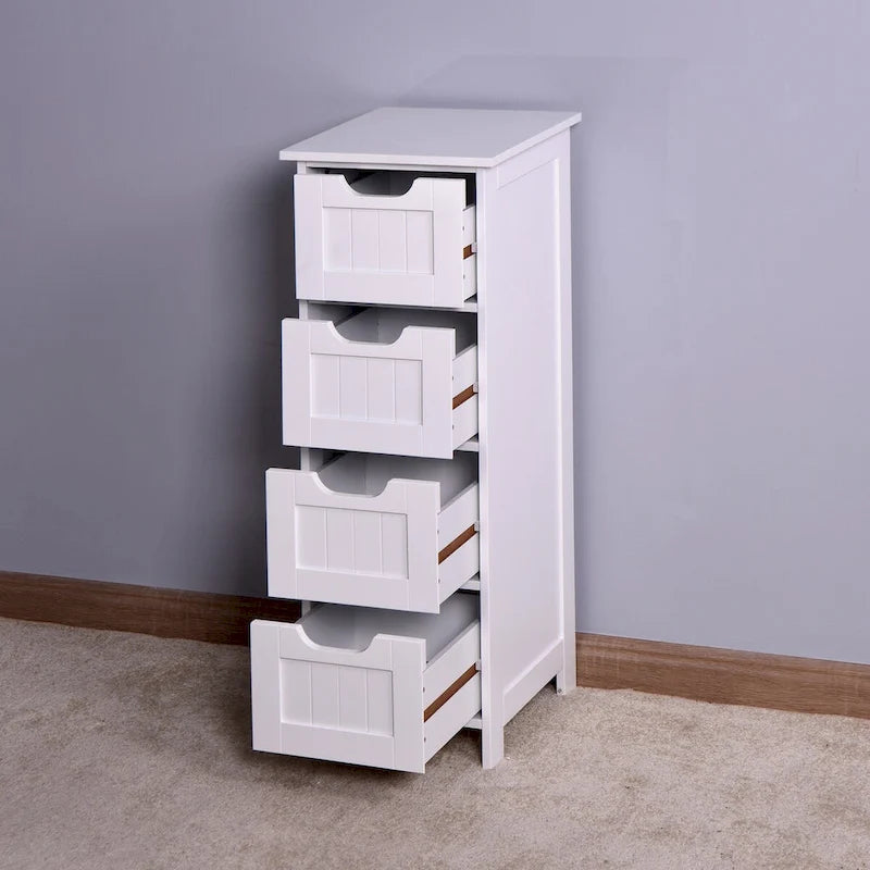 Meuble de rangement blanc pour salle de bain, meuble indépendant avec tiroirs