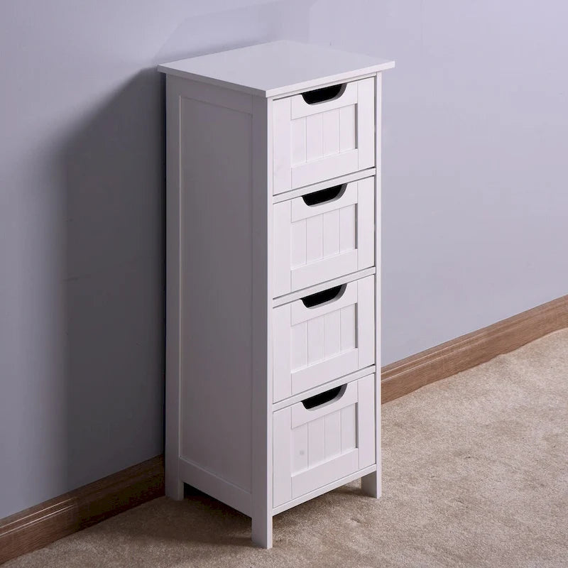 Meuble de rangement blanc pour salle de bain, meuble indépendant avec tiroirs