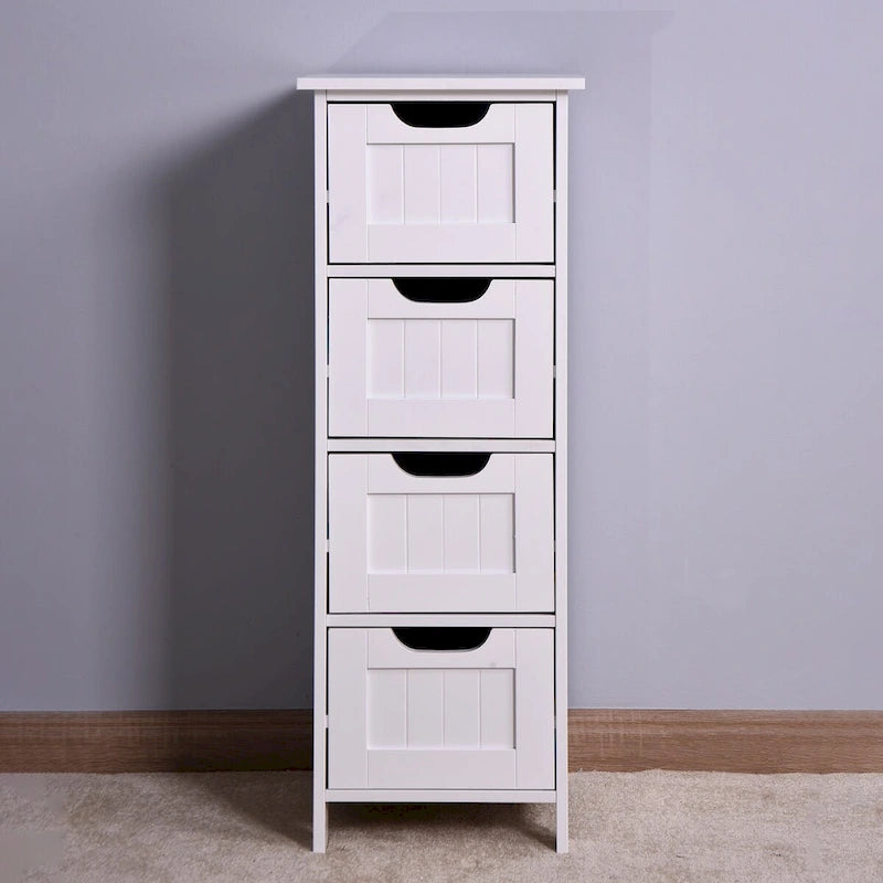 Meuble de rangement blanc pour salle de bain, meuble indépendant avec tiroirs