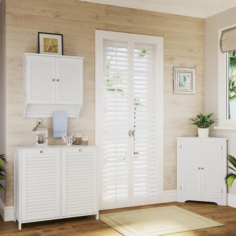 Armoire à linge double basculante RiverRidge Ellsworth avec sac de rangement amovible en tissu - Blanc