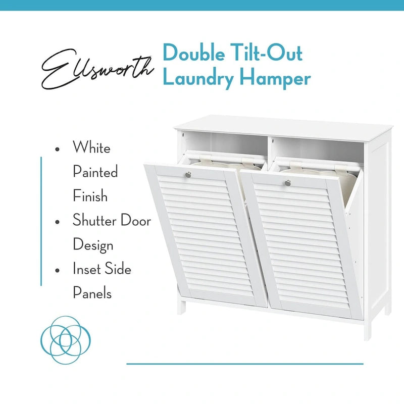 Armoire à linge double basculante RiverRidge Ellsworth avec sac de rangement amovible en tissu - Blanc