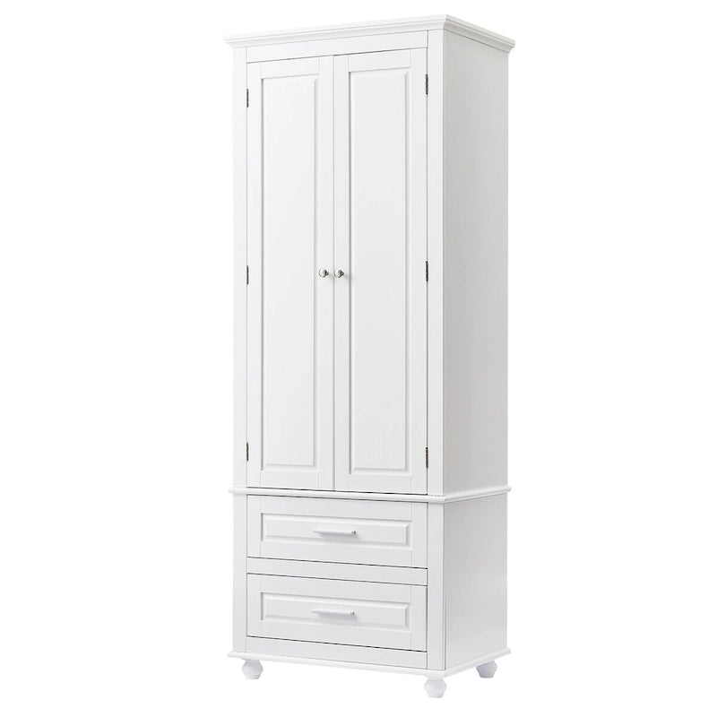 Armoire de rangement haute blanche à deux tiroirs pour cuisine, salle de bain ou bureau