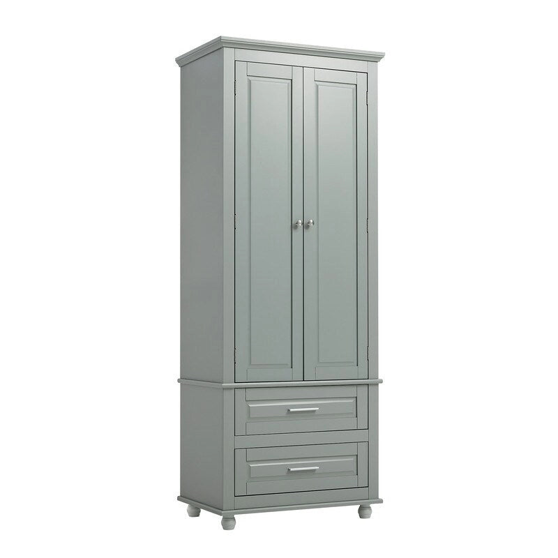 Armoire de rangement haute blanche à deux tiroirs pour cuisine, salle de bain ou bureau
