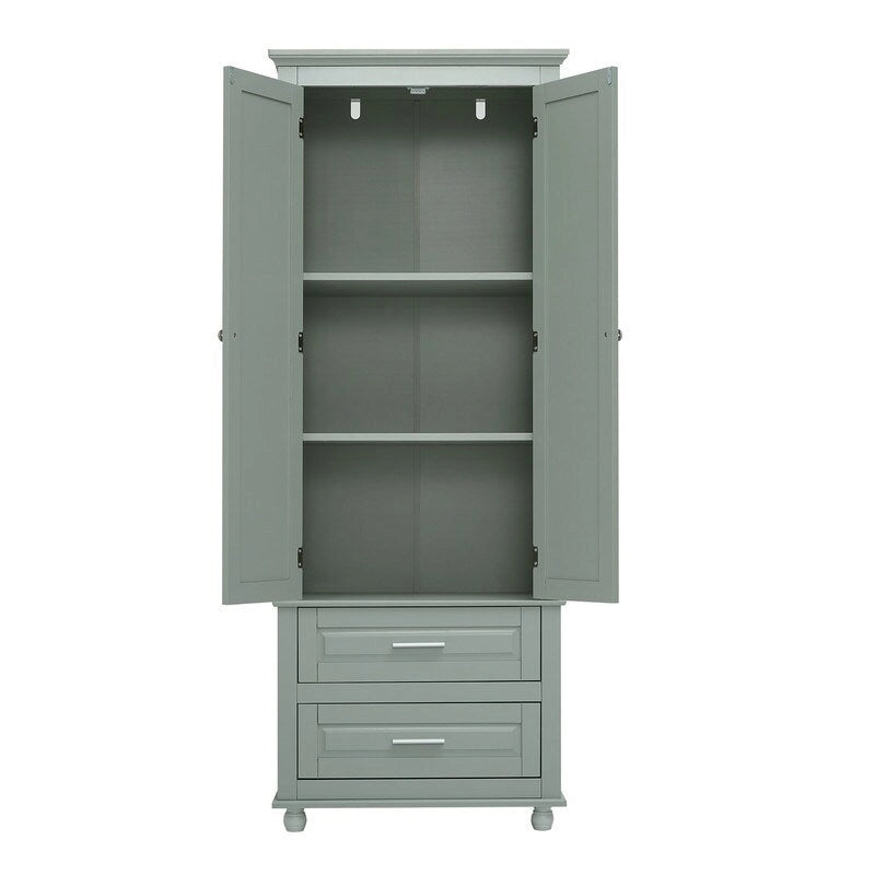 Armoire de rangement haute blanche à deux tiroirs pour cuisine, salle de bain ou bureau