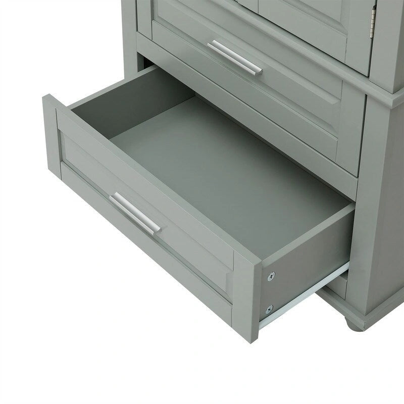 Armoire de rangement haute blanche à deux tiroirs pour cuisine, salle de bain ou bureau