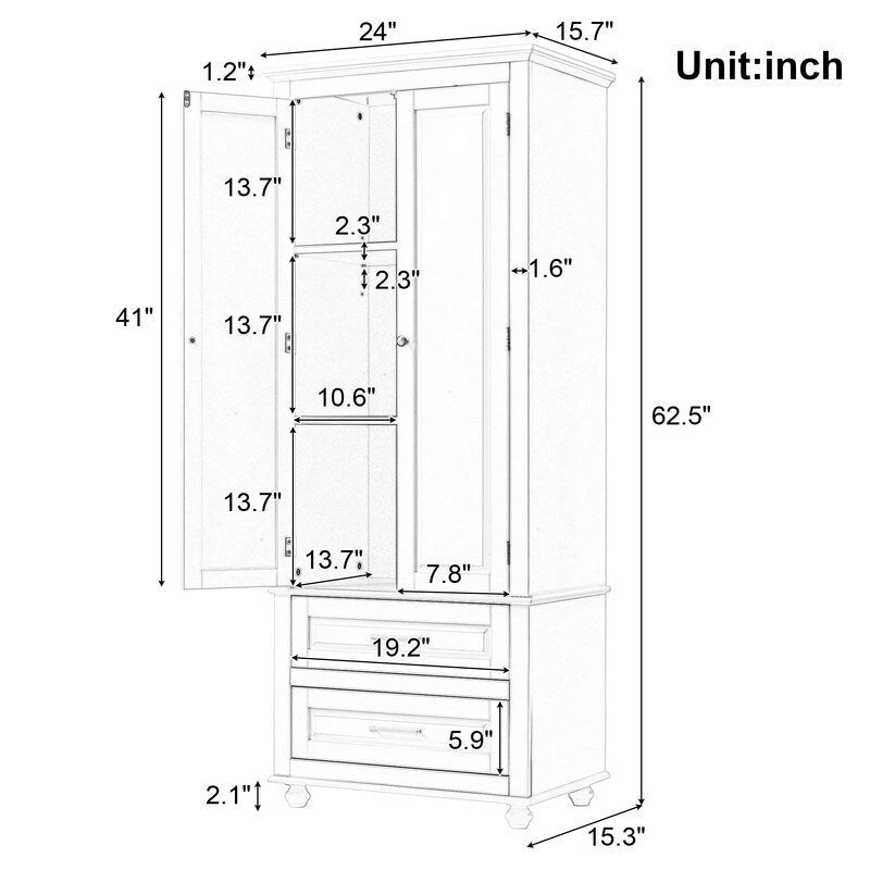 Armoire de rangement haute blanche à deux tiroirs pour cuisine, salle de bain ou bureau