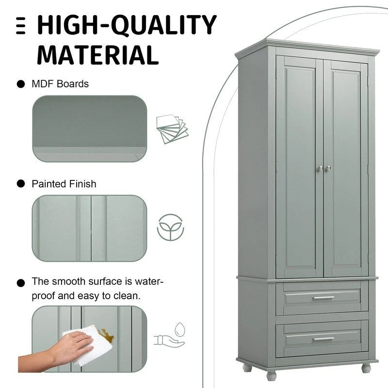 Armoire de rangement haute blanche à deux tiroirs pour cuisine, salle de bain ou bureau