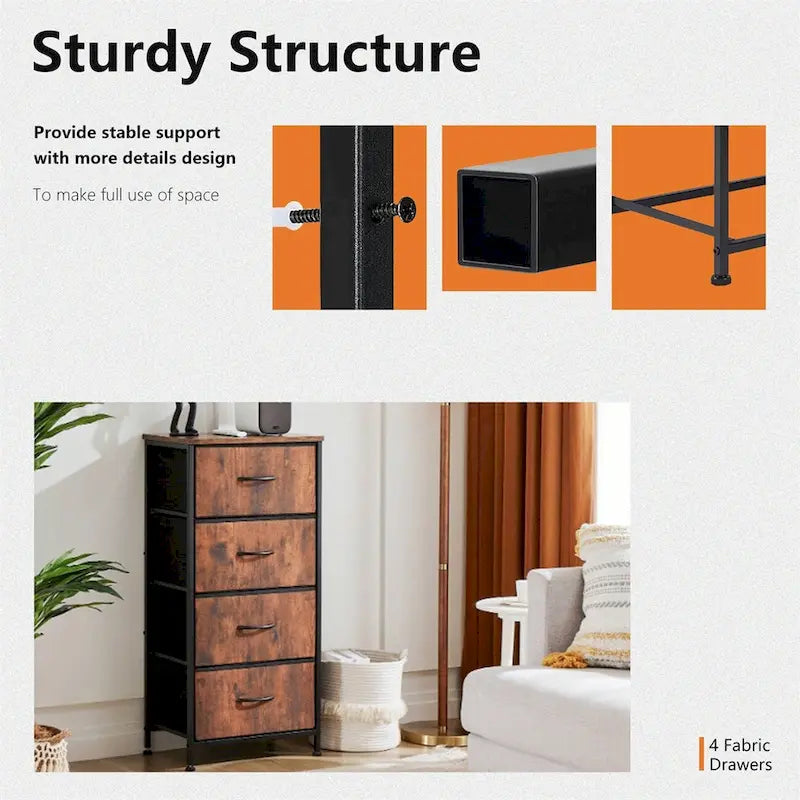 Commode pour chambre à coucher avec 4 tiroirs en tissu, commode haute de rangement pour vêtements, dressing, chambre d'enfant, tour de rangement avec armoire
