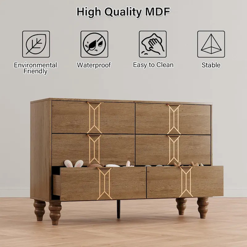 Commode à 6 tiroirs profonds, commode moderne en bois