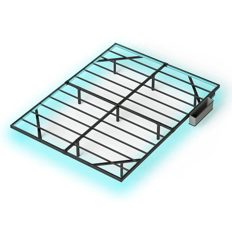 Lit flottant moderne avec éclairage LED, station de recharge et cadre en métal