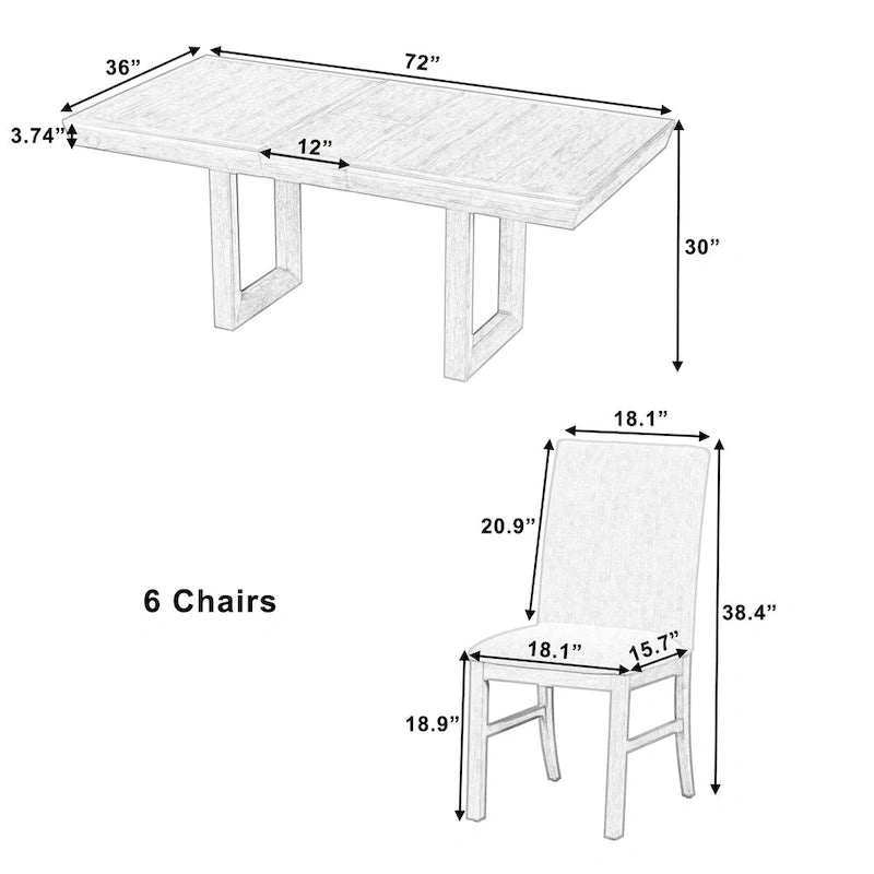 Ensemble de table à manger extensible 7 pièces