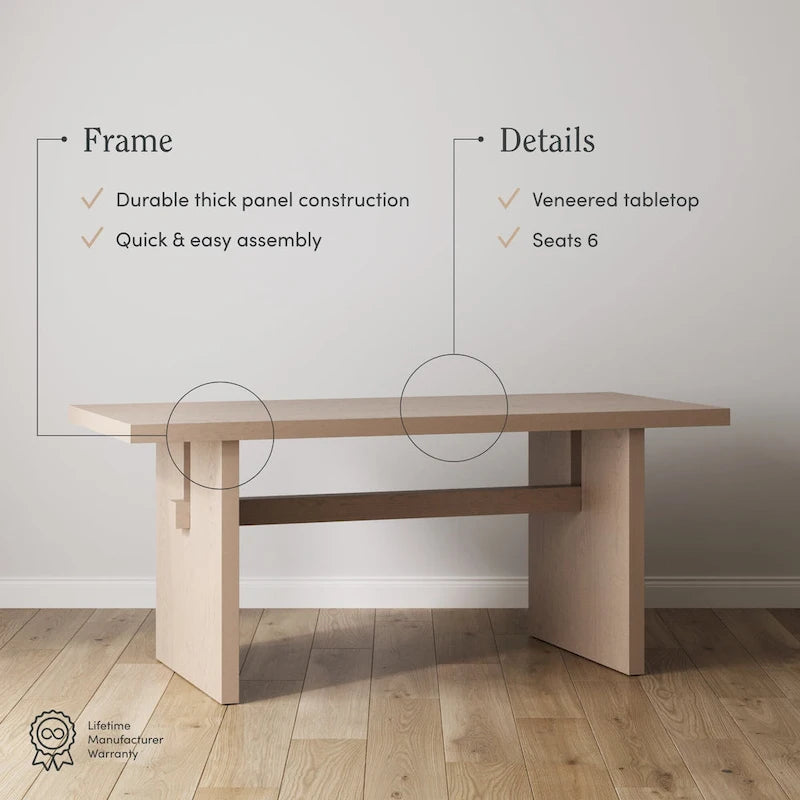 Table de salle à manger moderne Briggs pour 6 personnes, petite table rectangulaire avec pieds en bois massif
