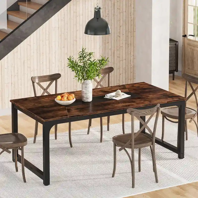 Table de salle à manger industrielle de 180 cm (71 pouces) pour 4 à 6 personnes - 180 cm (70,9 pouces) L x 90 cm (35,4 pouces) l x 77 cm (30,3 pouces) H