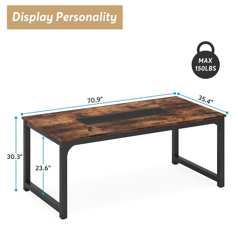 Table de salle à manger industrielle de 180 cm (71 pouces) pour 4 à 6 personnes - 180 cm (70,9 pouces) L x 90 cm (35,4 pouces) l x 77 cm (30,3 pouces) H