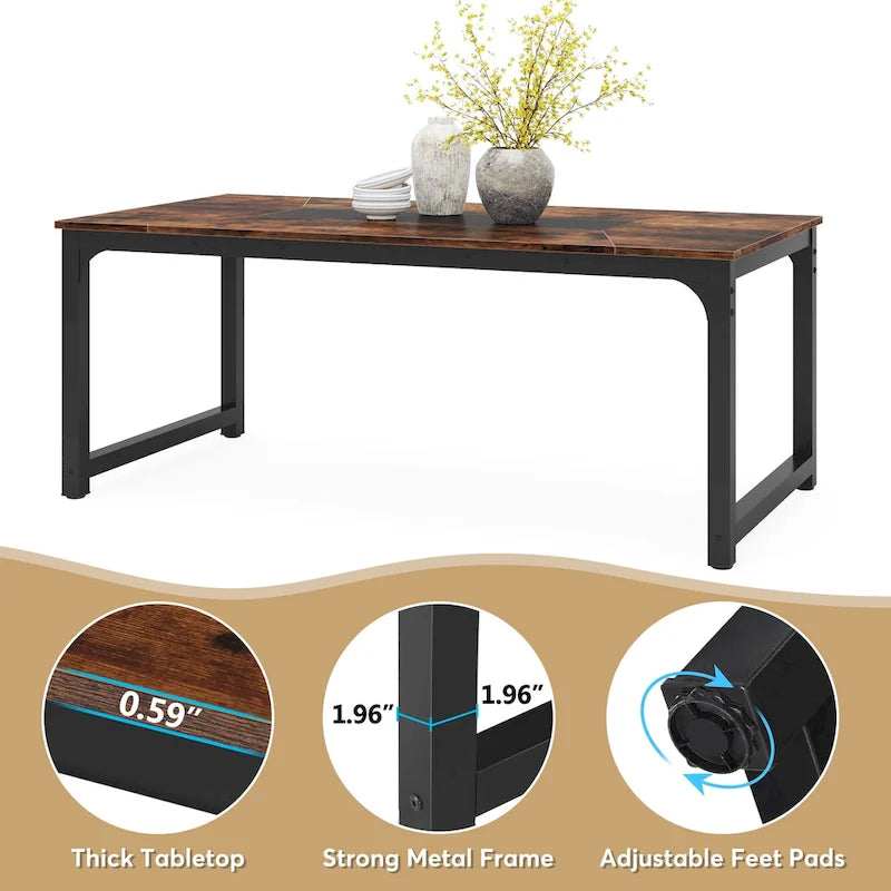 Table de salle à manger industrielle de 180 cm (71 pouces) pour 4 à 6 personnes - 180 cm (70,9 pouces) L x 90 cm (35,4 pouces) l x 77 cm (30,3 pouces) H