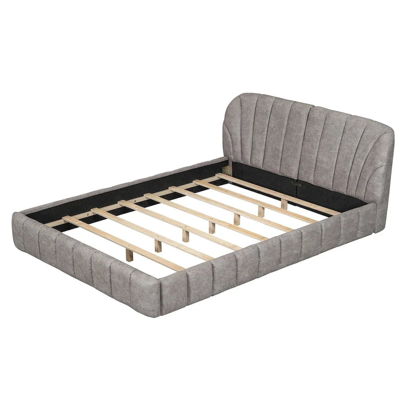Lit plateforme rembourré Queen Size en tissu épais