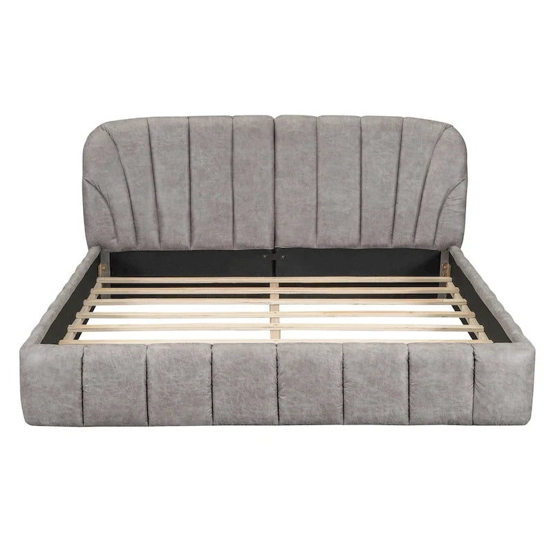 Lit plateforme rembourré Queen Size en tissu épais