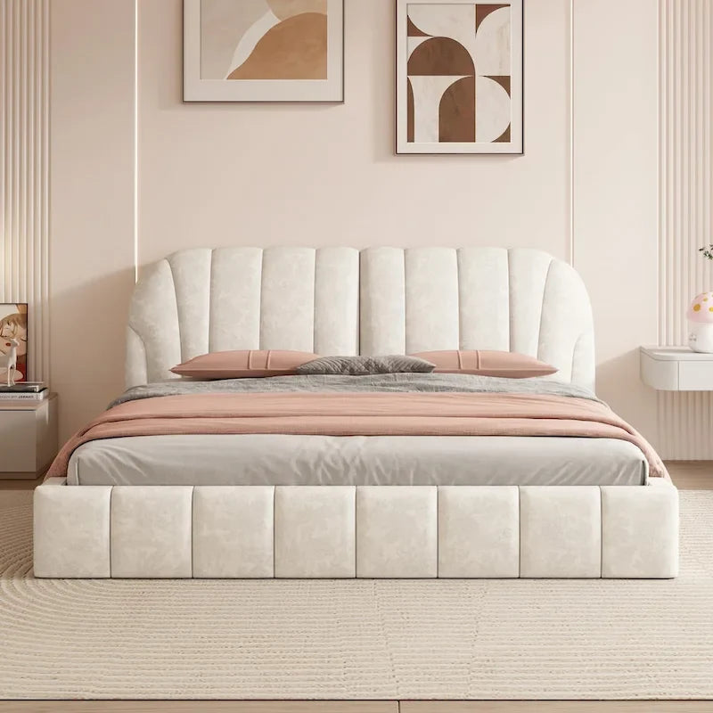 Lit plateforme rembourré Queen Size en tissu épais