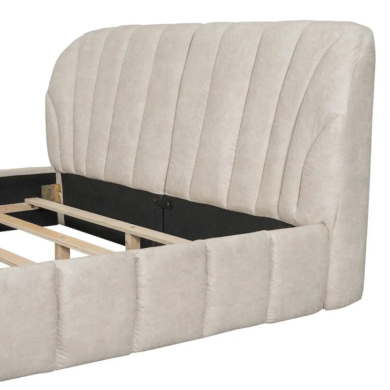 Lit plateforme rembourré Queen Size en tissu épais