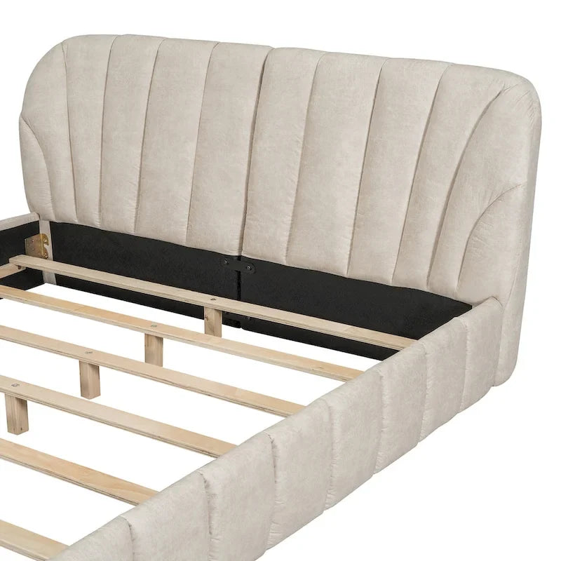 Lit plateforme rembourré Queen Size en tissu épais