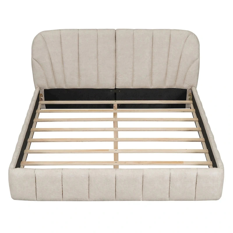 Lit plateforme rembourré Queen Size en tissu épais