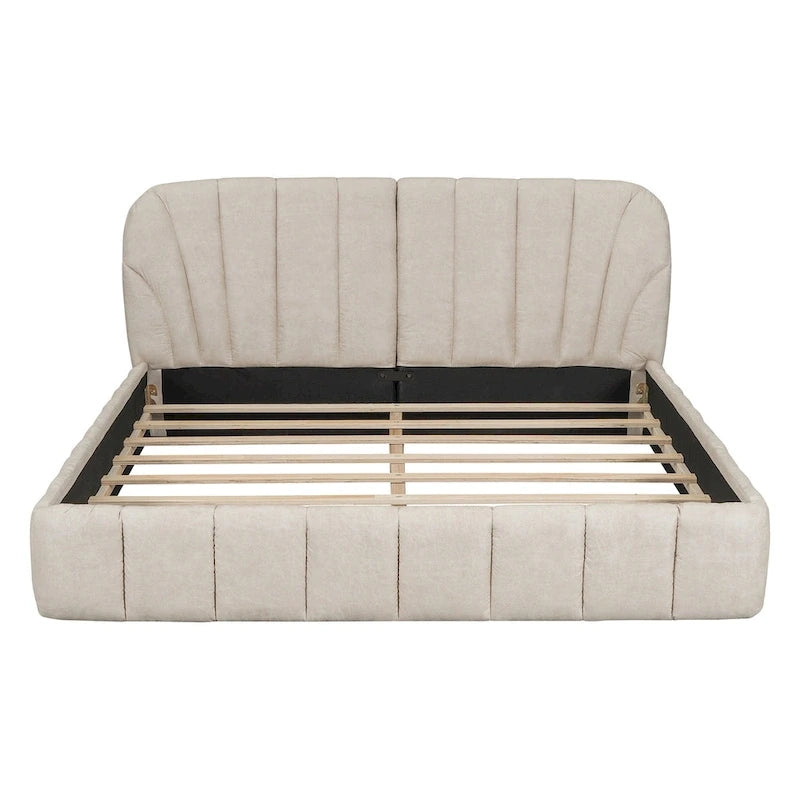 Lit plateforme rembourré Queen Size en tissu épais
