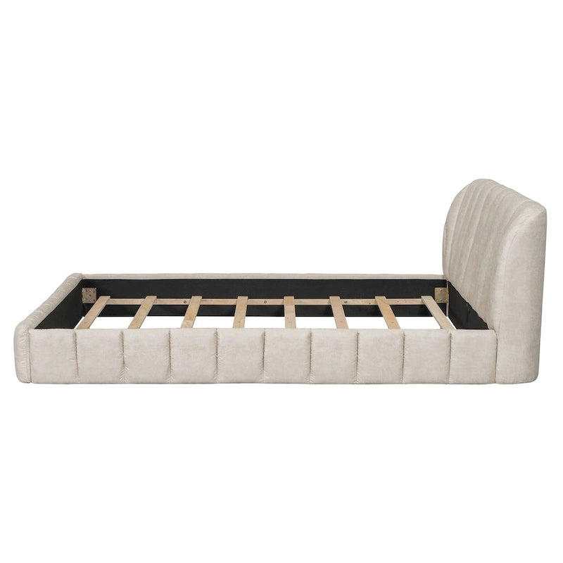 Lit plateforme rembourré Queen Size en tissu épais