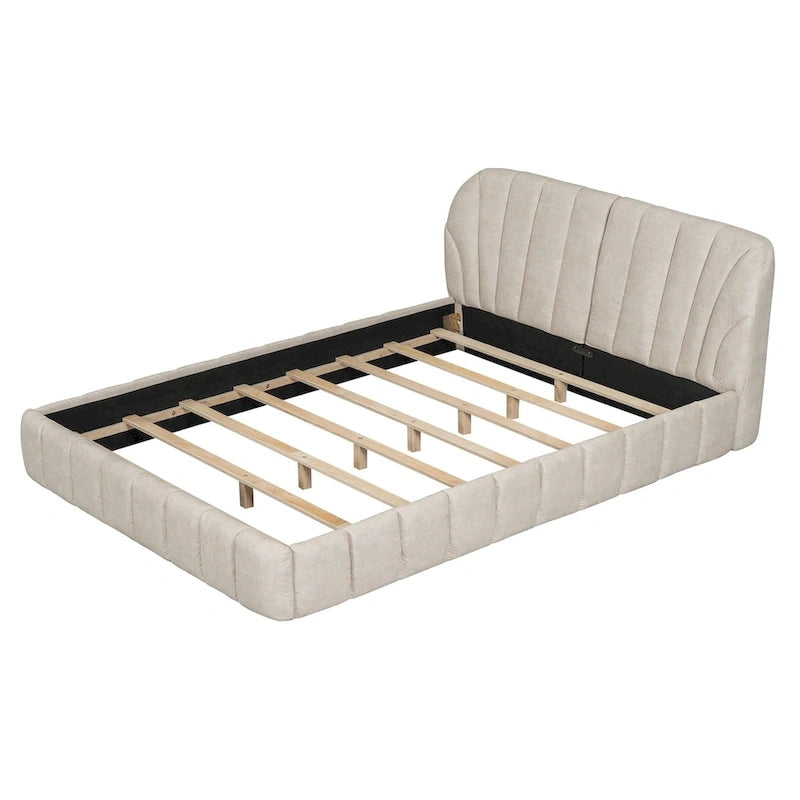 Lit plateforme rembourré Queen Size en tissu épais