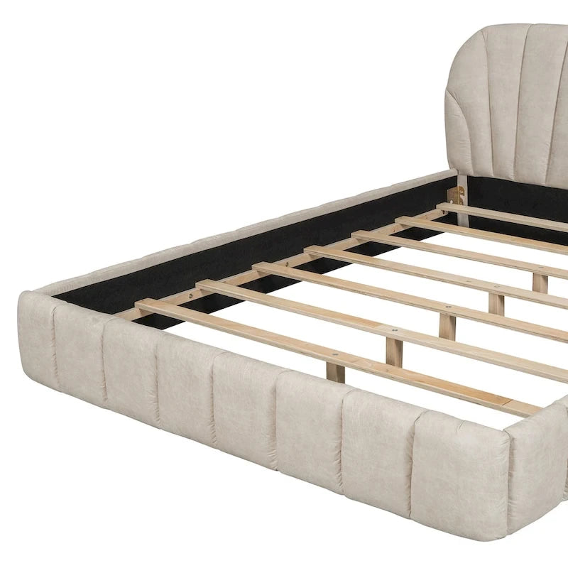 Lit plateforme rembourré Queen Size en tissu épais