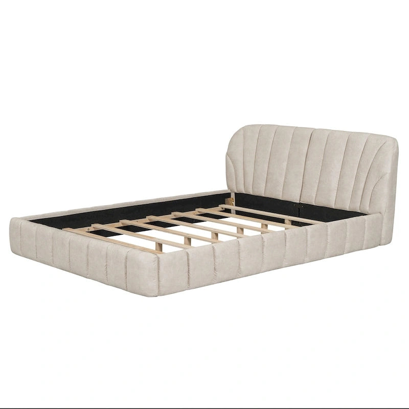 Lit plateforme rembourré Queen Size en tissu épais