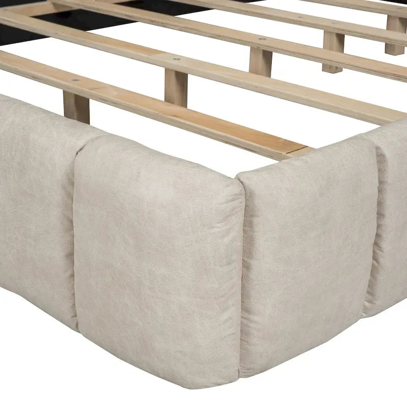 Lit plateforme rembourré Queen Size en tissu épais