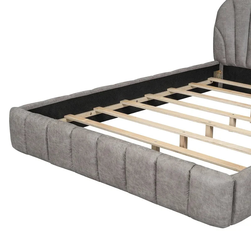 Lit plateforme rembourré Queen Size en tissu épais