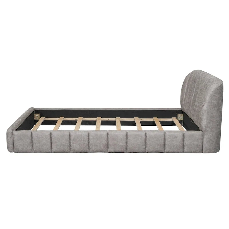 Lit plateforme rembourré Queen Size en tissu épais