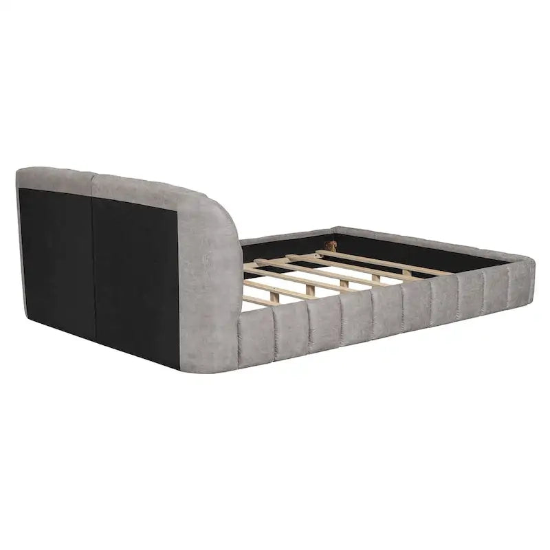 Lit plateforme rembourré Queen Size en tissu épais