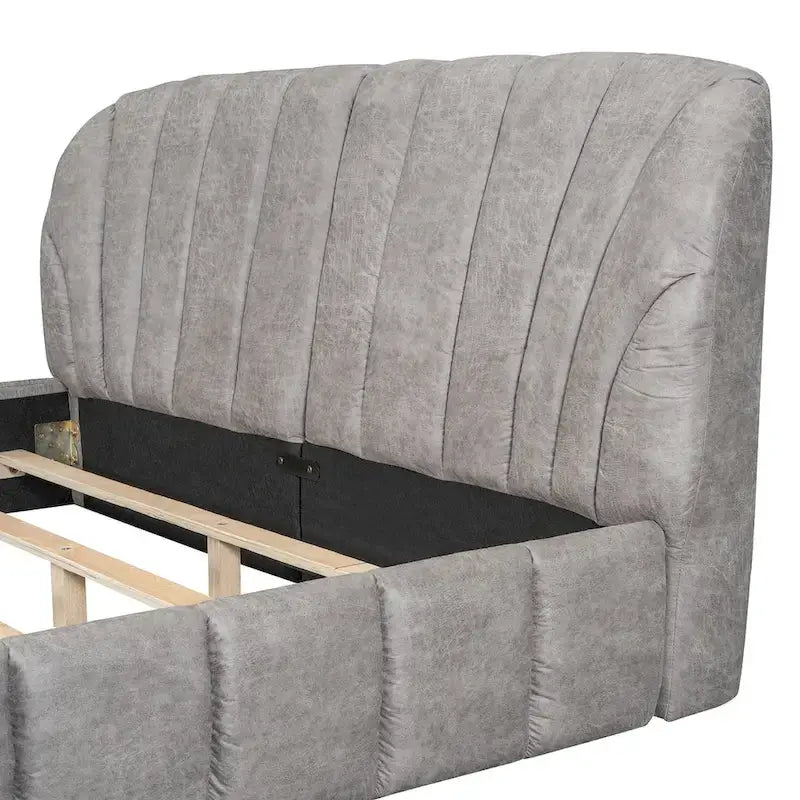 Lit plateforme rembourré Queen Size en tissu épais