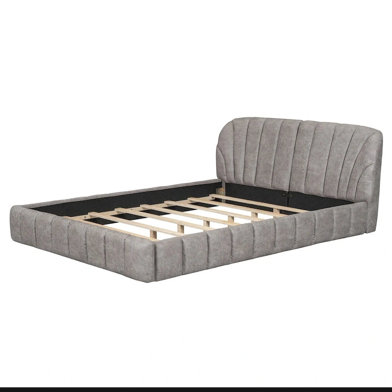 Lit plateforme rembourré Queen Size en tissu épais
