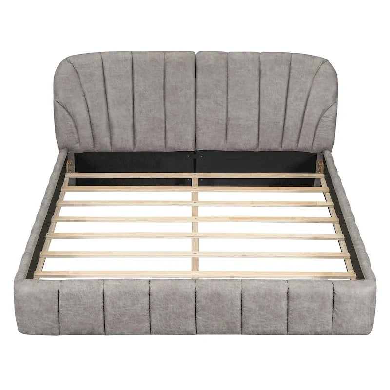 Lit plateforme rembourré Queen Size en tissu épais