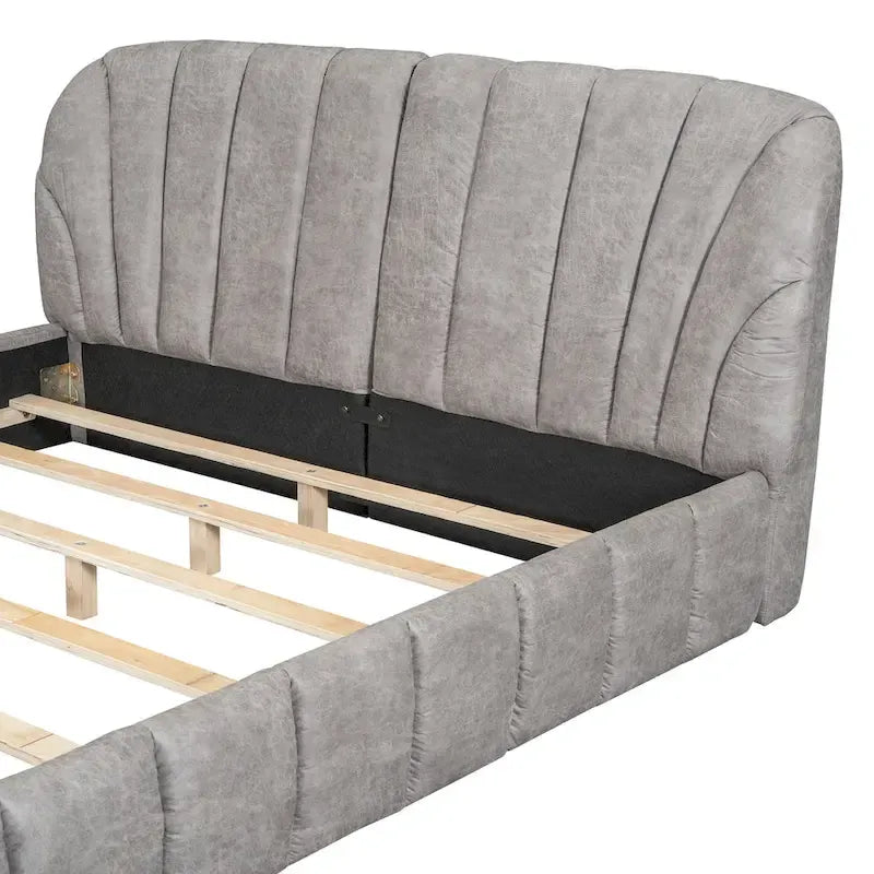 Lit plateforme rembourré Queen Size en tissu épais