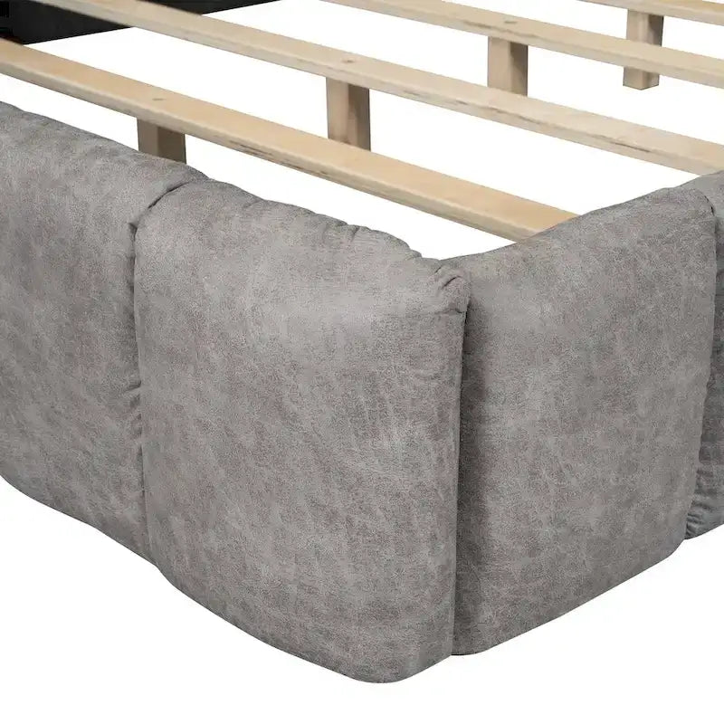 Lit plateforme rembourré Queen Size en tissu épais